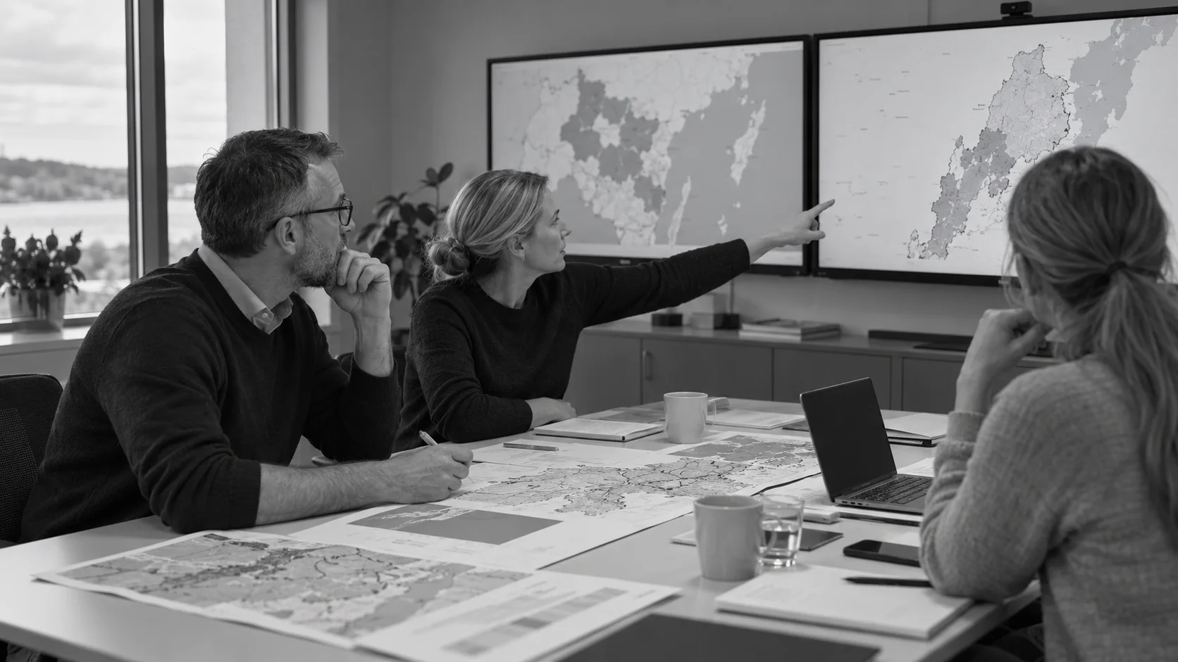 Regional arbetsgrupp går igenom kartor och en gemensam lägesbild